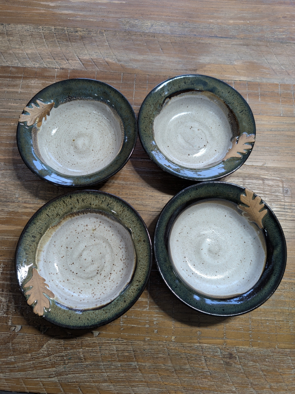 Lisa Conard Biltmore Inspirations Green and Cream Ceramic Bowls with Oak Motif